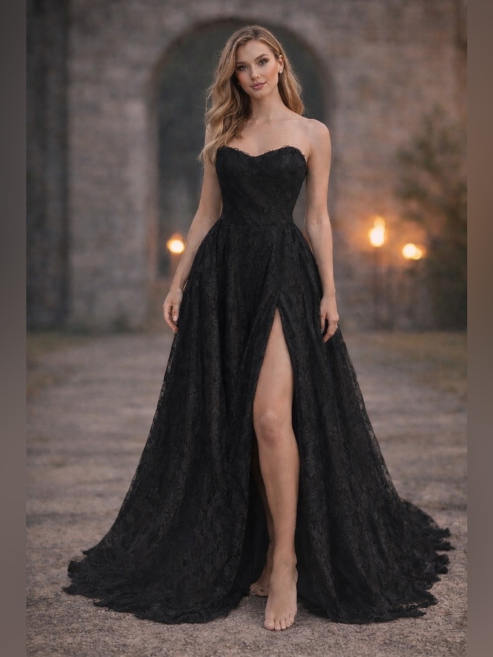 NWOT Elegant Black Lace Strapless Gown |‎ Wedding Formal Evening Gown | M/L